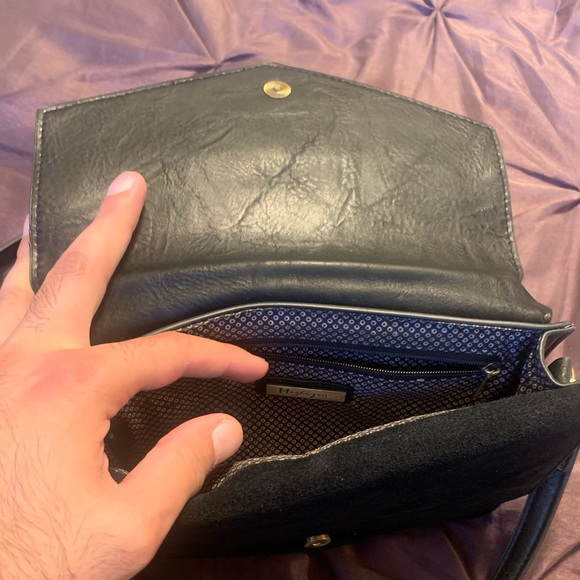 Leather and Suede Clutch with Shoulder Strap - Picture 7 of 9